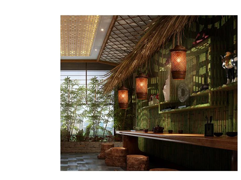 Маленькая бамбуковая люстра креативный китайский светильник для гостиной лампа