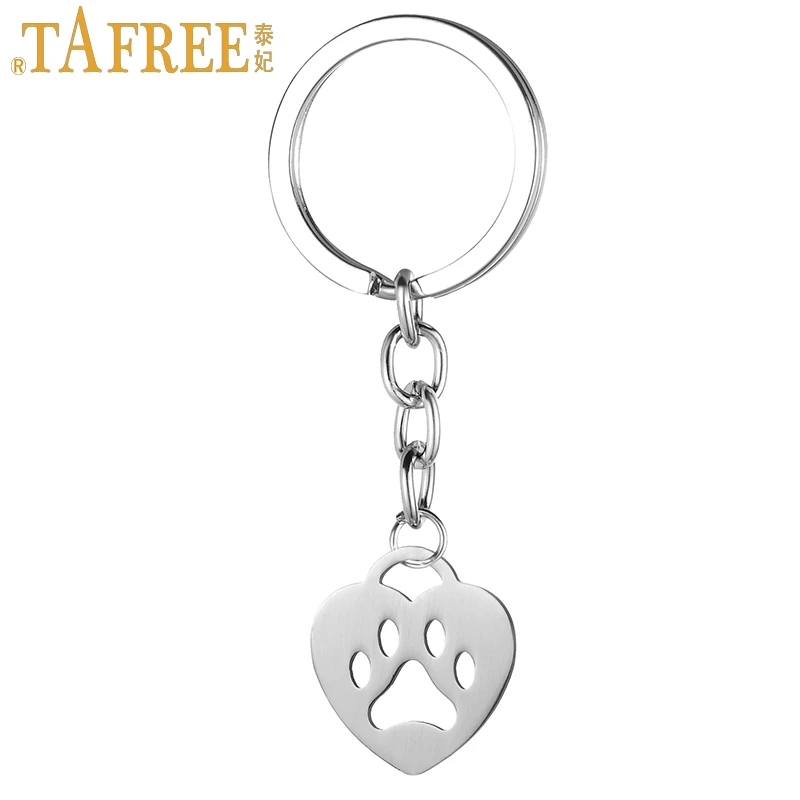 Tafree, модные в форме сердца собака медведь кулон с печатью лапы брелок из нержавеющей стали животное брелок кольцо держатель для женщин ювелирные изделия SKU24