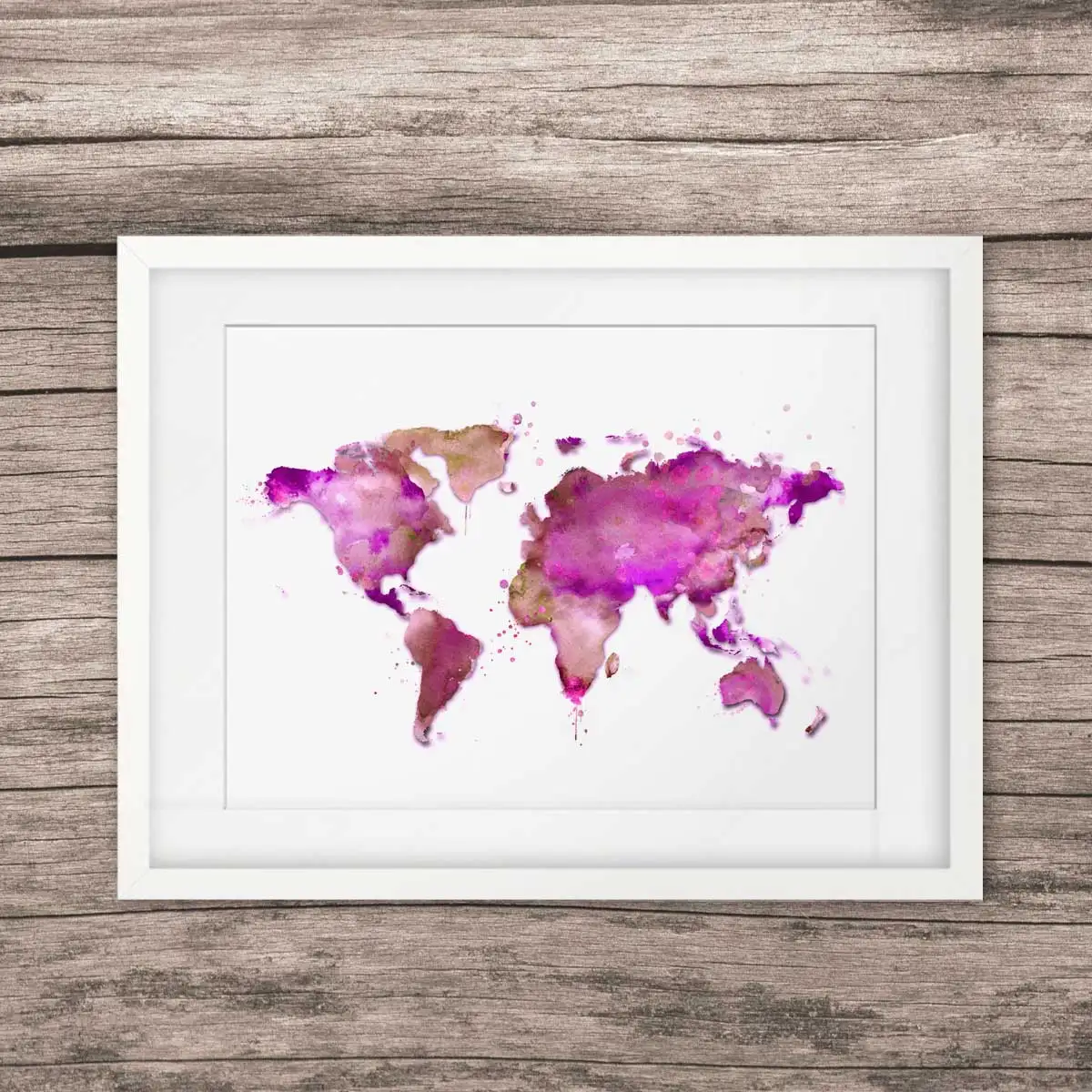 Фиолетовый настенный художественный постер с картой мира акварелью Розовый