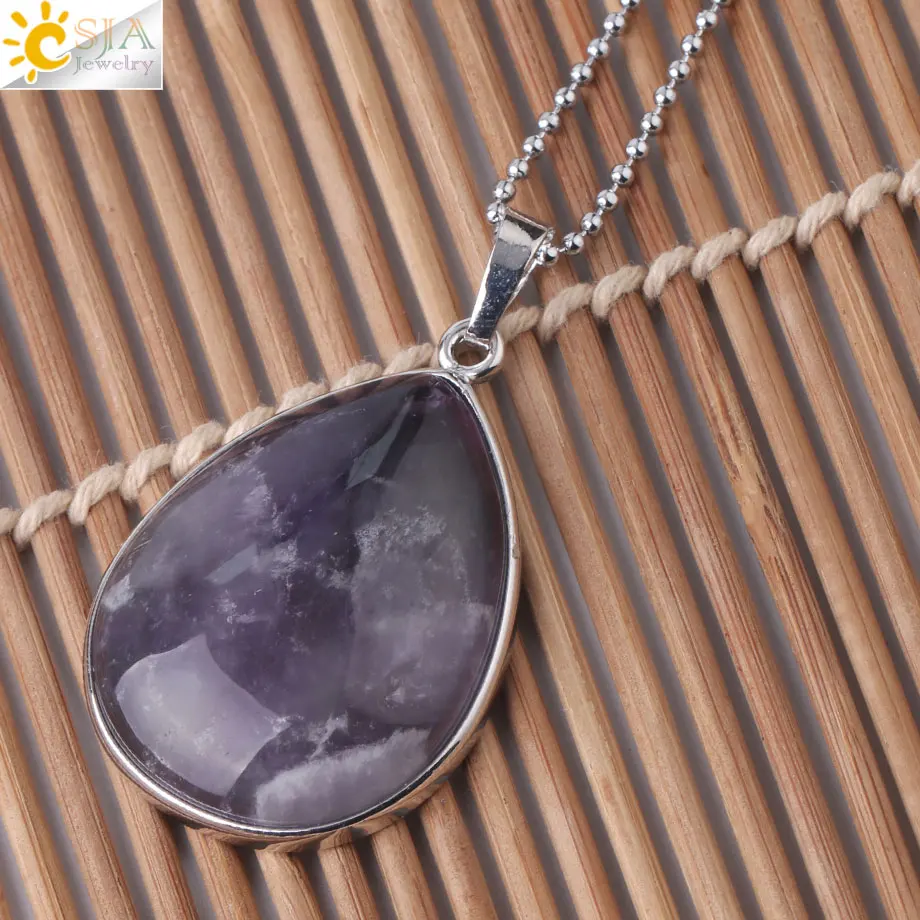 Amethyst Necklace CSJA подвески из натурального камня тигровый глаз розовый кварц Фиолетовый Кристалл Lapis ОЖЕРЕЛЬЕ капли воды плоские бусины для женщин Исцеление ювелирные изделия F982 - Окраска металла: Amethyst Necklace
