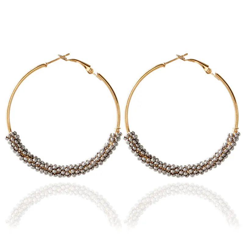 Богемные серьги в фольклорном стиле серии с разноцветными бусинами Крупные