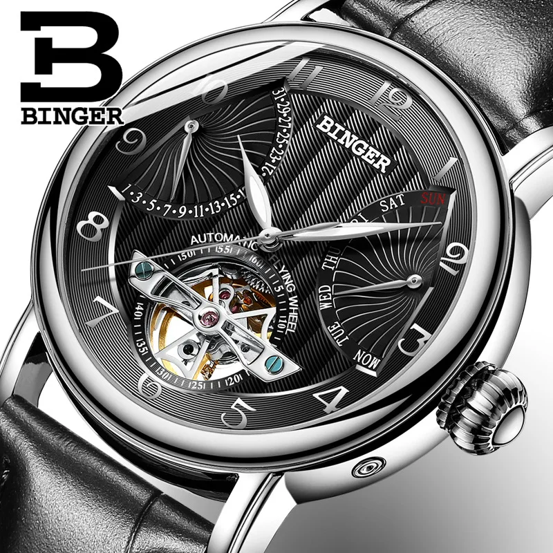 binger silver black Роскошные модные Лидирующий бренд Бингер мужские часы автоматические механические мужские часы Сапфир Мужские часы Япония движение мужские t Reloj Hombre - Цвет: binger silver black