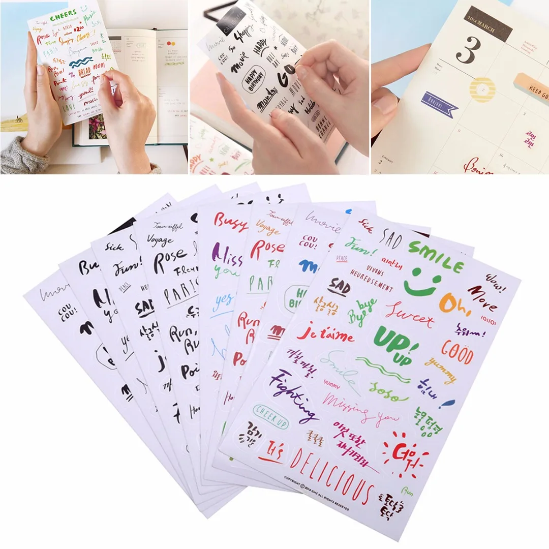 8 листов стикеры в виде слов стильное красочное украшение для украшения дневника