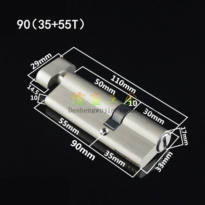 90(35-55Knob) Нерегулярные безопасности 75 80 90 мм дверной замок латунный цилиндр один открытый ручки эксцентричный Вход Спальня цилиндр медь - Цвет: 90(35-55Knob)