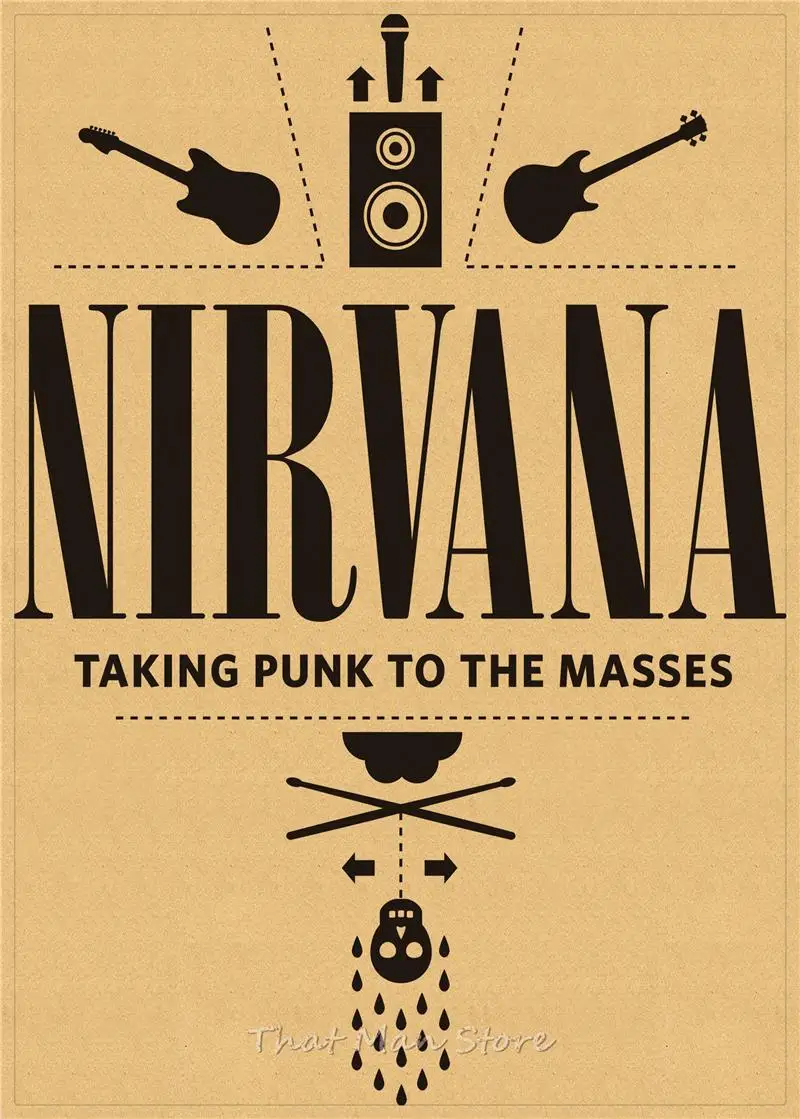 ВИНТАЖНЫЙ ПЛАКАТ Nirvana Kurt Cobain dormitory крафт-рок-оркестр декоративная живопись постер ретро-плакат - Цвет: Шоколад