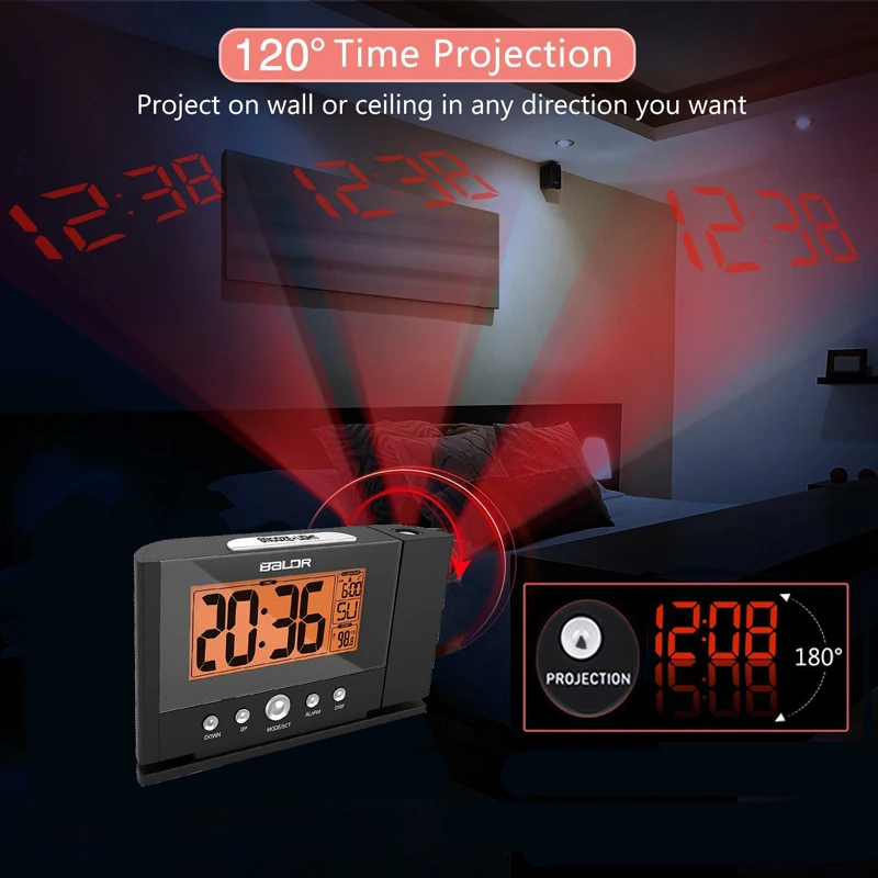 Projection Alarm Clock With Constant Time Projector To Wall Snooze Orange Backlight + Adaptor Power Plug | Дом и сад