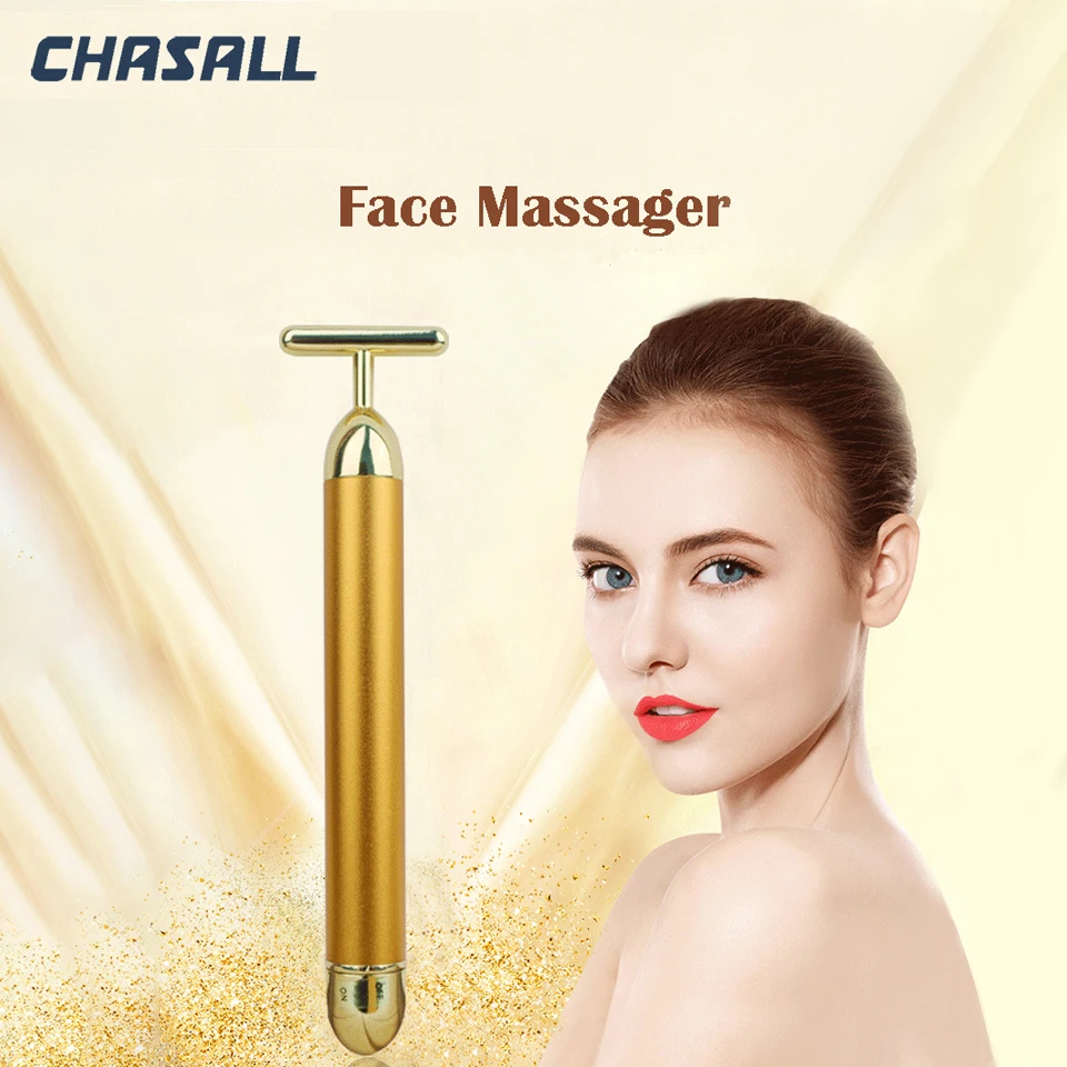 Массажер для лица Chasall, забота о здоровье, массажер для похудения лица, 24 k, золотой цвет, вибрационный ролик, против морщин, темный круг, удаление