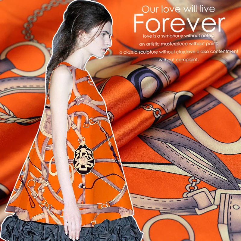 Ткань атласная для платьев и рубашек эластичная ткань с естественным принтом