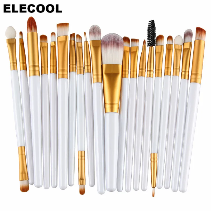 Elecool 20/15/1 шт. профессиональная кисть для максияжа, тени для век Кисть для растушевки теней набор кистей для макияжа губ подводка для глаз кисти, косметический инструмент - Handle Color: 20pcs white gold