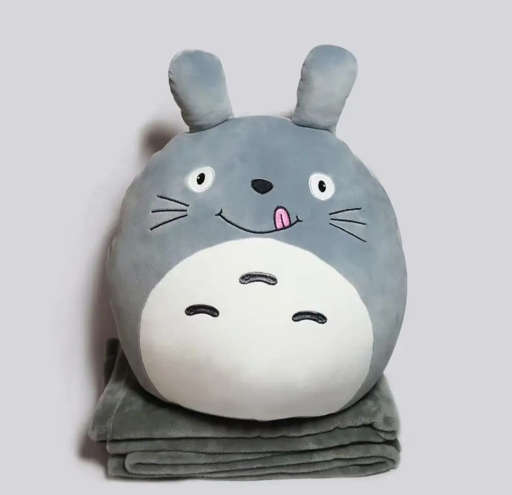 totoro Милые толстые плюшевые подушки с изображением животных kawaii Кот Тоторо лягушка Пингвин собака свинья игрушки 2 в 1 Подушка Одеяло Рождественский подарок для детей - Цвет: totoro