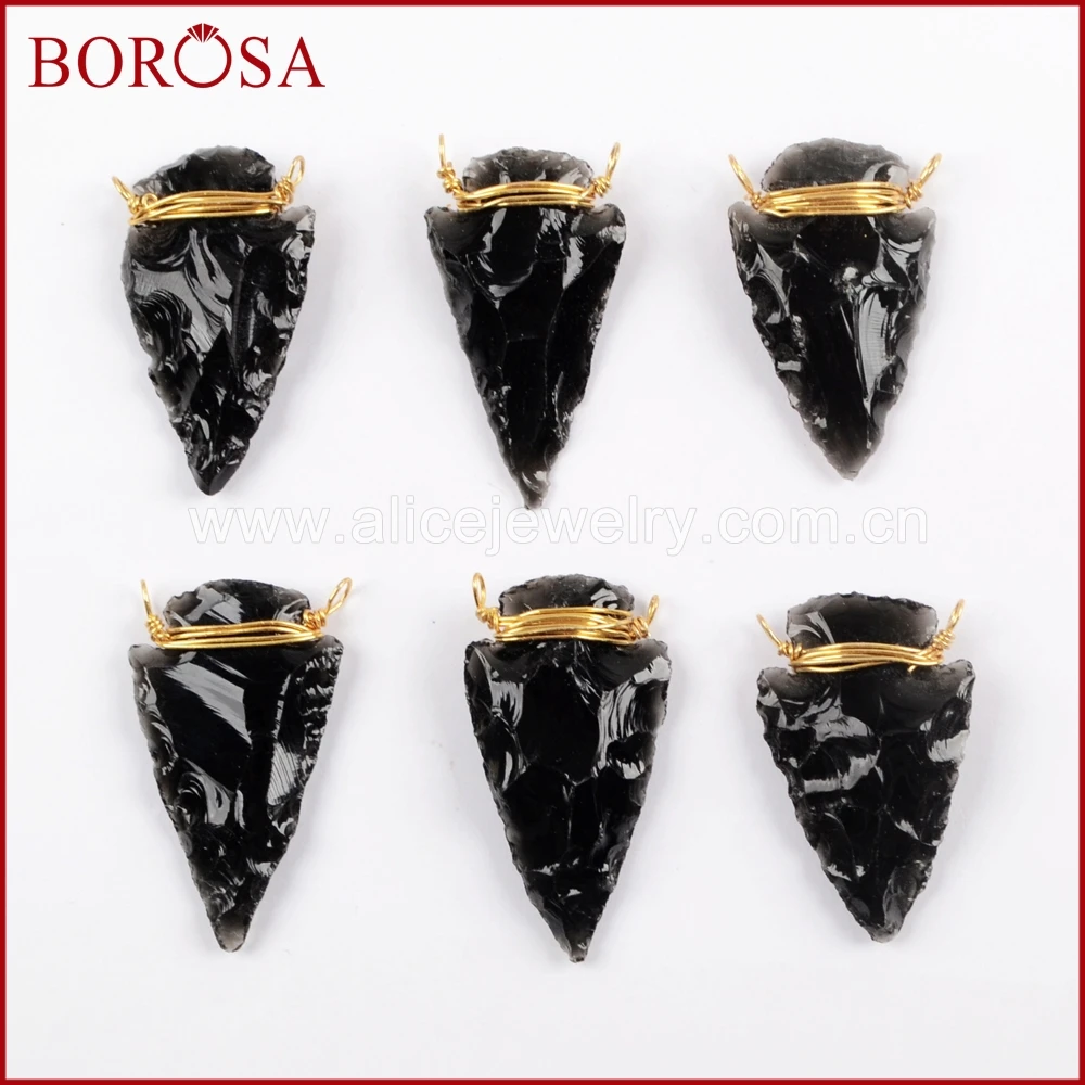 BOROSA 10/20 шт. новый золотой провод обернутый черный обсидиан наконечник стрелы