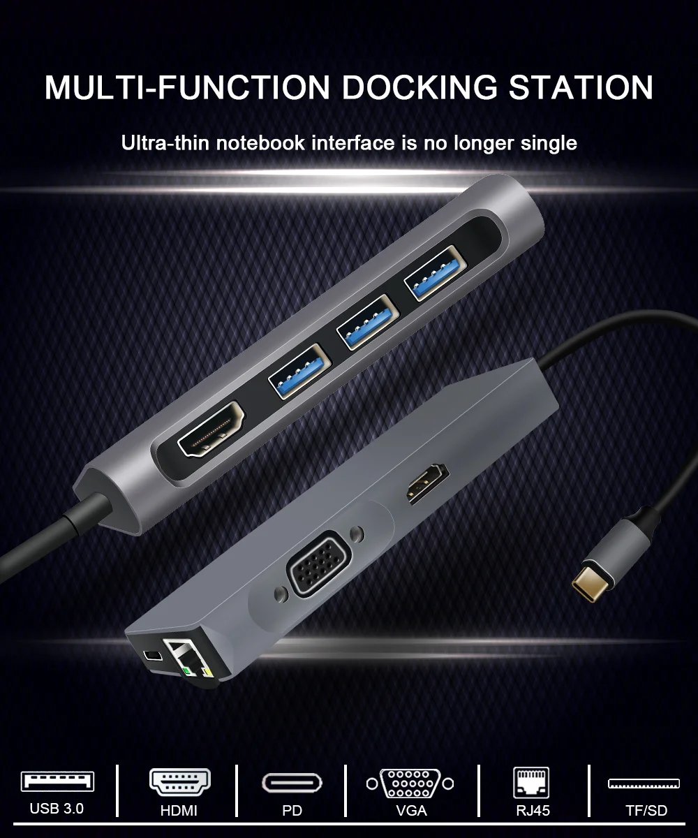 Thunderbolt 3 USB C концентратор тип C к HDMI 4K 30 Гц RJ45 3 порта USB 3,0 VGA адаптер конвертер для MacBook Pro samsung Galaxy S9 S10