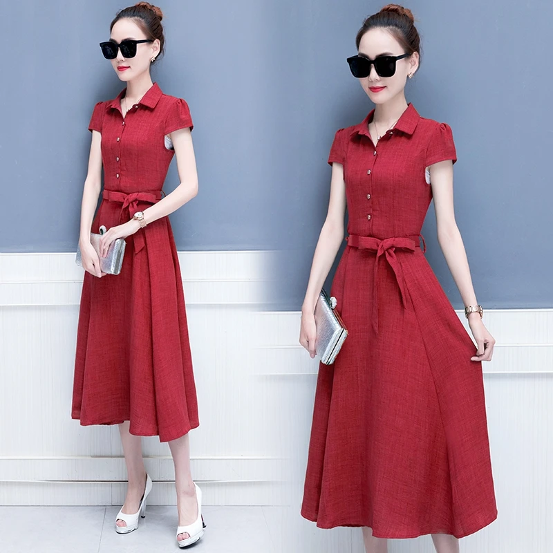 Летнее хлопковое льняное платье для женщин 2019 Новинка Большие размеры дамские