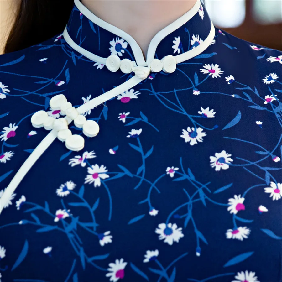 Пикантные Для женщин китайское платье Элегантное короткое шифоновое летнее