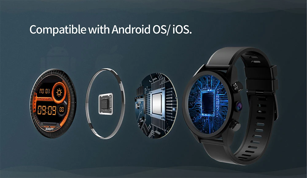 KINGWEAR KC05 Смарт-часы Android 7,1 4G Smartwatch телефон 1 Гб+ 16 Гб 1,3" AMOLED wifi GPS SIM IP67 водонепроницаемый с камерой