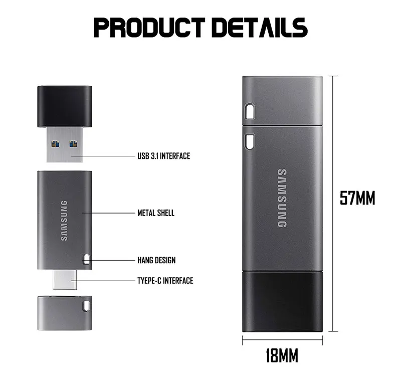 SAMSUNG USB3.1 Flash Drive Pendrive 256GB 128GB 300MB/s Metal Flash Memory Stick 64GB 32GB 200MB/s Mini Pen Drive USB Key U Disk