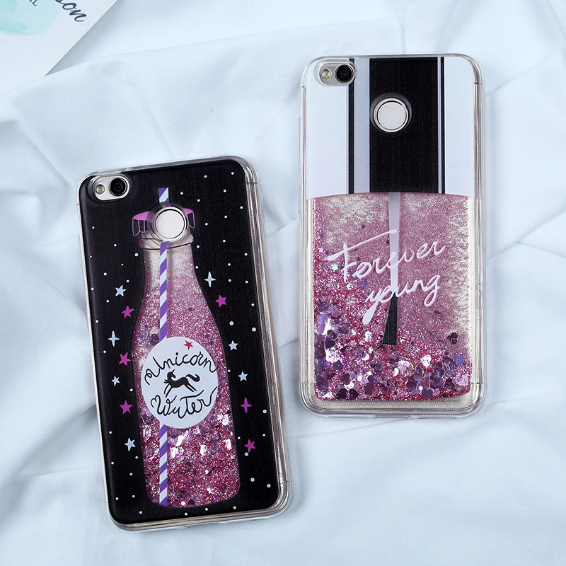Soft TPU Case For Xiaomi Redmi Note 5 4 4X Pro Liquid Glitter Quicksand Cute Bottle S2 4A Plus |