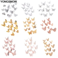 12pc beautiful rose gold silver 3d hollow butterfly wall sticker for wedding birthday party home kids room decoration wall decal