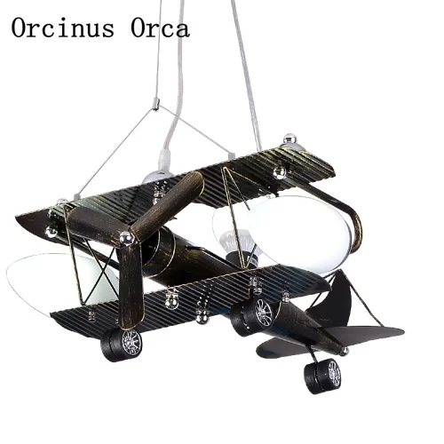 Мультяшная креативная черная люстра истребитель для спальни мальчиков лампа