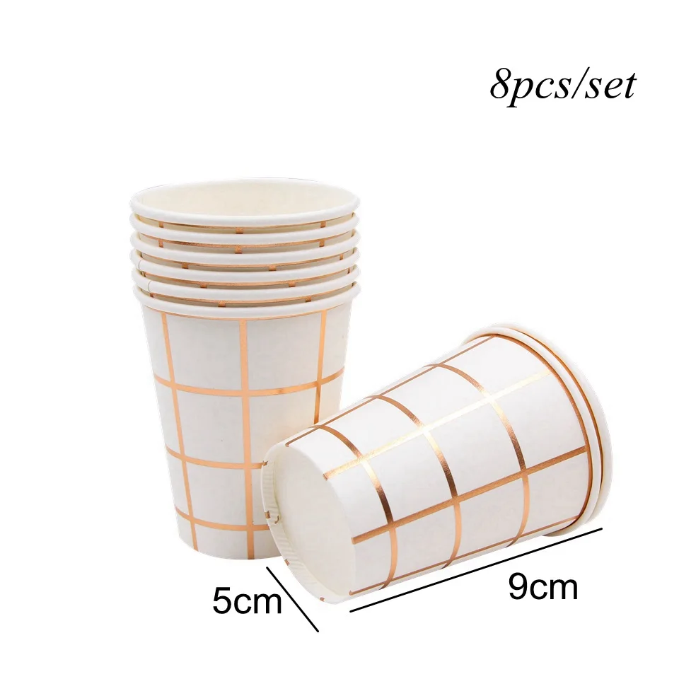 8pcs rose gold cup 1 компл. Розовое золото решетки одноразовые столовые приборы набор Bling бумажный стаканчик/тарелка/салфетка украшение стола для свадьбы День рождения партии поставки - Цвет: 8pcs rose gold cup