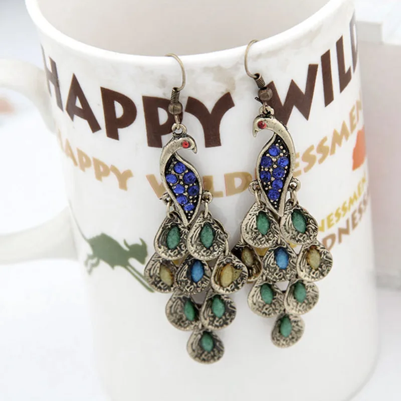 Turbosun Vintage Peacock Pendant Earrings Crystal Rhinestone Metal Fringe Long Women Fashion Jewelry Accessories | Украшения и
