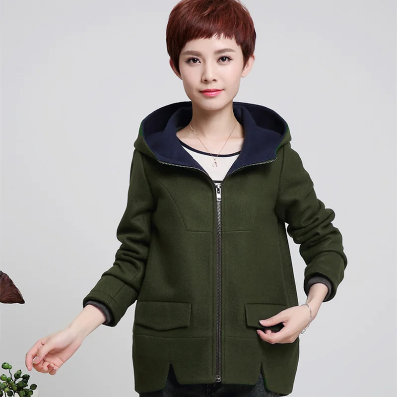 пальто женское кашемир с капюшоном короткий шерстяной жакет женский для женщин