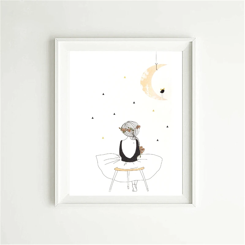 CLSTROSE Дети плакат Симпатичные Wall Art принтом девочка с живопись на холсте
