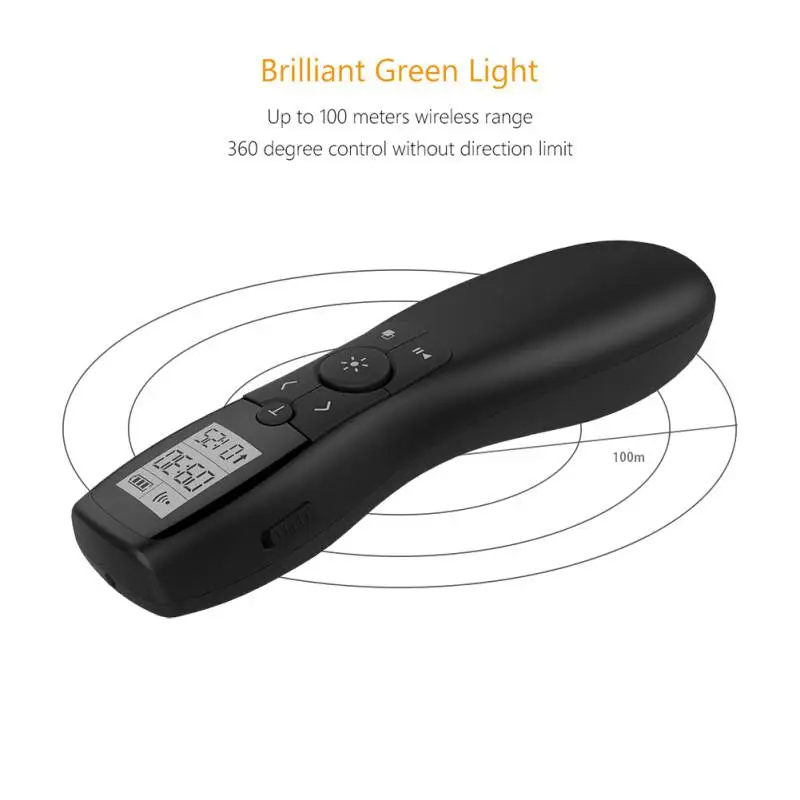 Rechargeable Green Pointer Laser Laser Flip Pen Wireless Presenter with LED Display For Powerpoint Presentation Remote Control