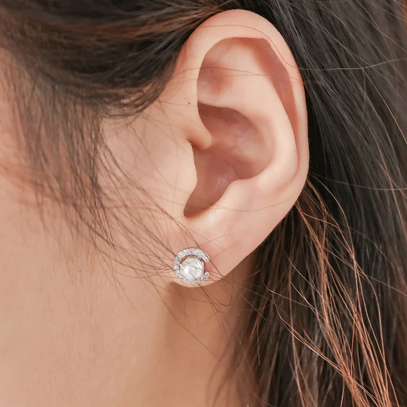 Новый корейский мода 925 серебро буквы CC pearl круглые серьги аксессуары Симпатичные