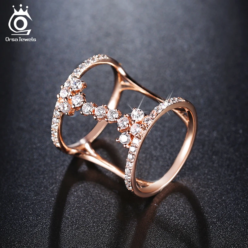 ORSA JEWELS Стильное женское кольцо розовое золото серебро цвет кольца уникальная форма AAA циркон женские вечерние ювелирные изделия подарок AAOR149