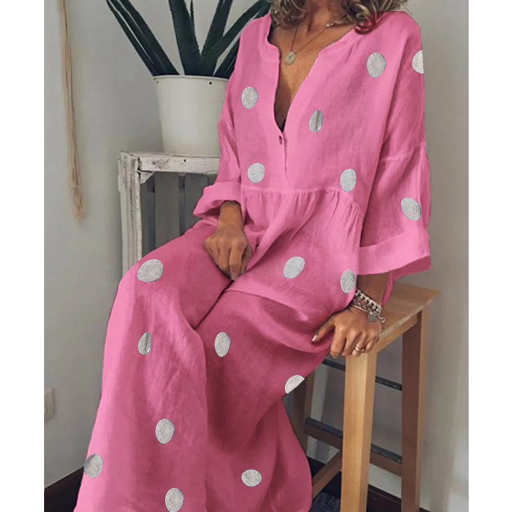 Женское Повседневное платье в горошек длинное большого размера с треугольным