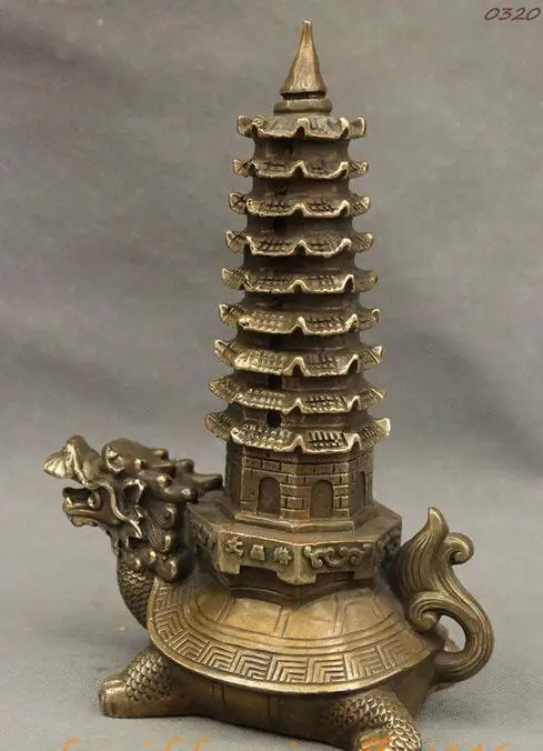 Фэншуй китайская медная семя цветка дракона черепаха переносная пагода баксия