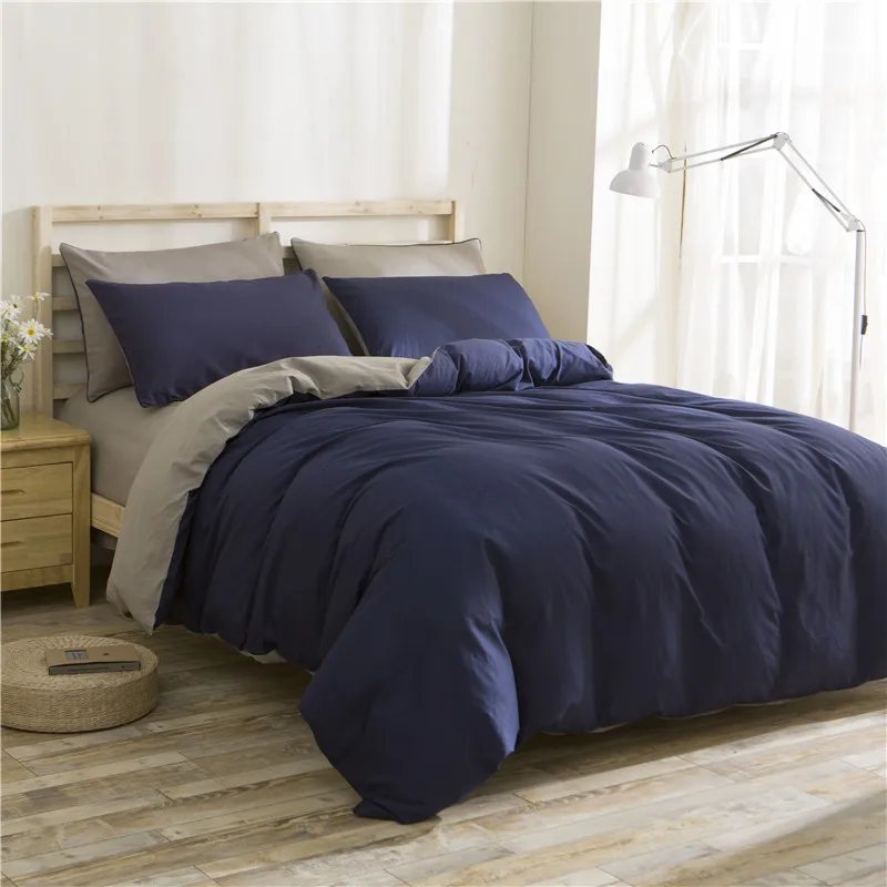 Синее однотонное постельное белье комплект из 4 предметов Семейный простыня