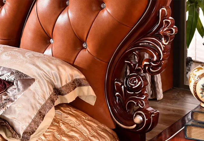 Европейский стиль резьба по дереву (кожаная кровать) античная мебель для