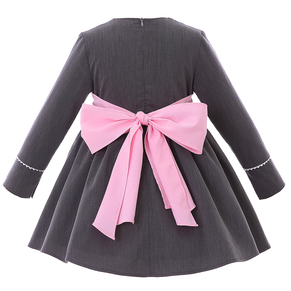 Pettigirl/ ; Новинка; модное осеннее винтажное платье с круглым вырезом и длинными рукавами для девочек с розовой повязкой на голову; детская одежда; G-DMGD106-B312
