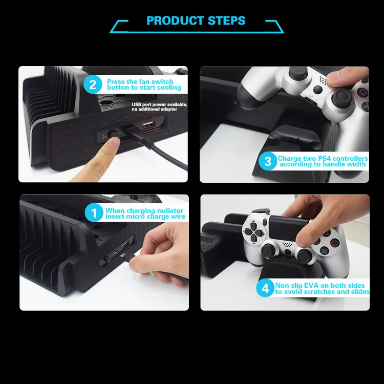 PS4 охлаждающий вентилятор теплоотвод основание вертикальное зарядное устройство Подставка двойной контроллер зарядная док-станция для Playstation 4 PS 4 Pro/Slim аксессуары