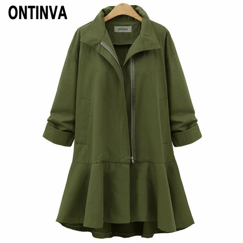 Осенне зимний модный Женский Тренч 2020 с рюшами тонкий на молнии размера плюс 4XL