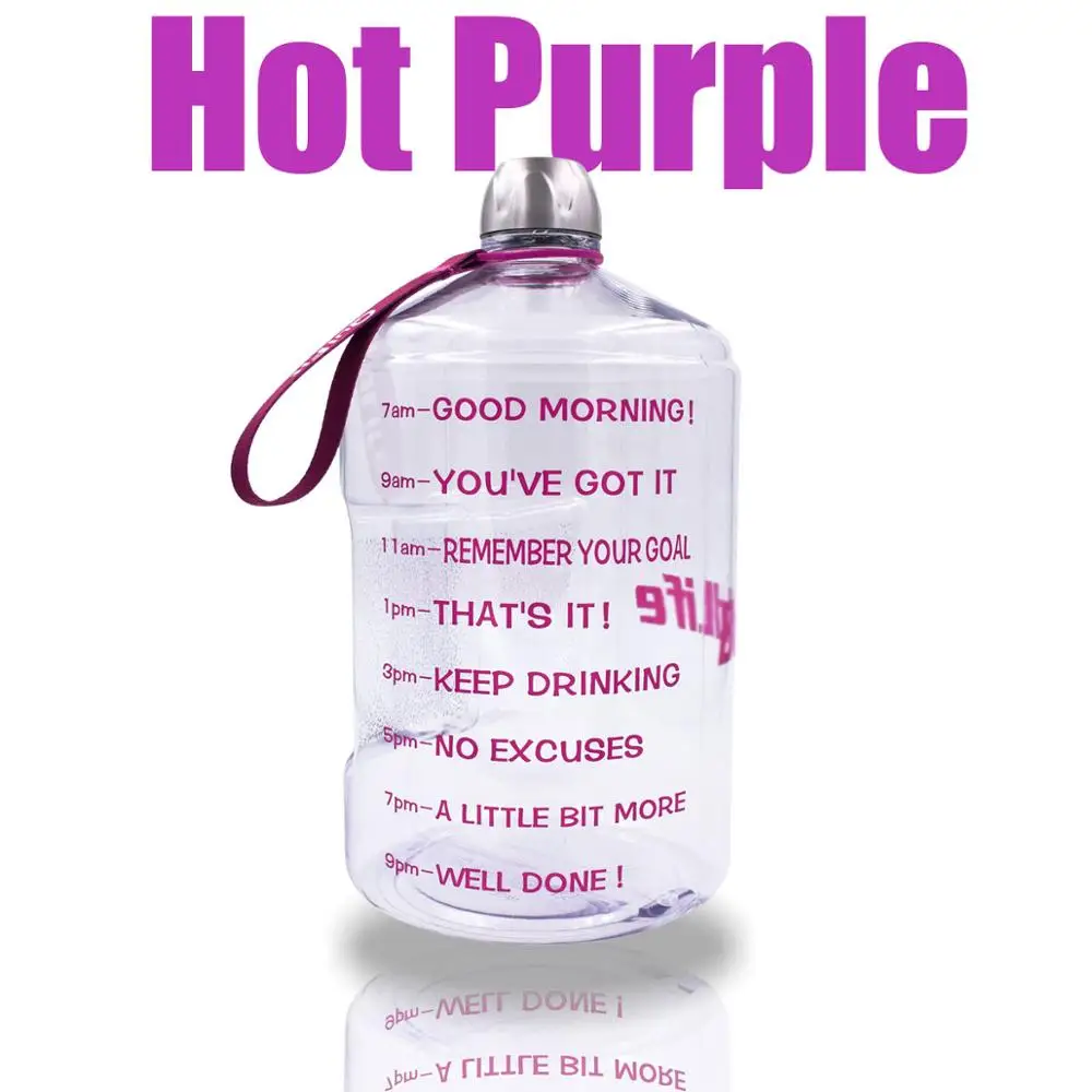 Hot Purple Words QuiFit 3.78L 2.2L 1.3L Прозрачный большой галлон бутылки для питьевой воды пластик большой емкости для тренажерного зала фитнес-туризма BPA бесплатные виды спорта - Цвет: Hot Purple Words