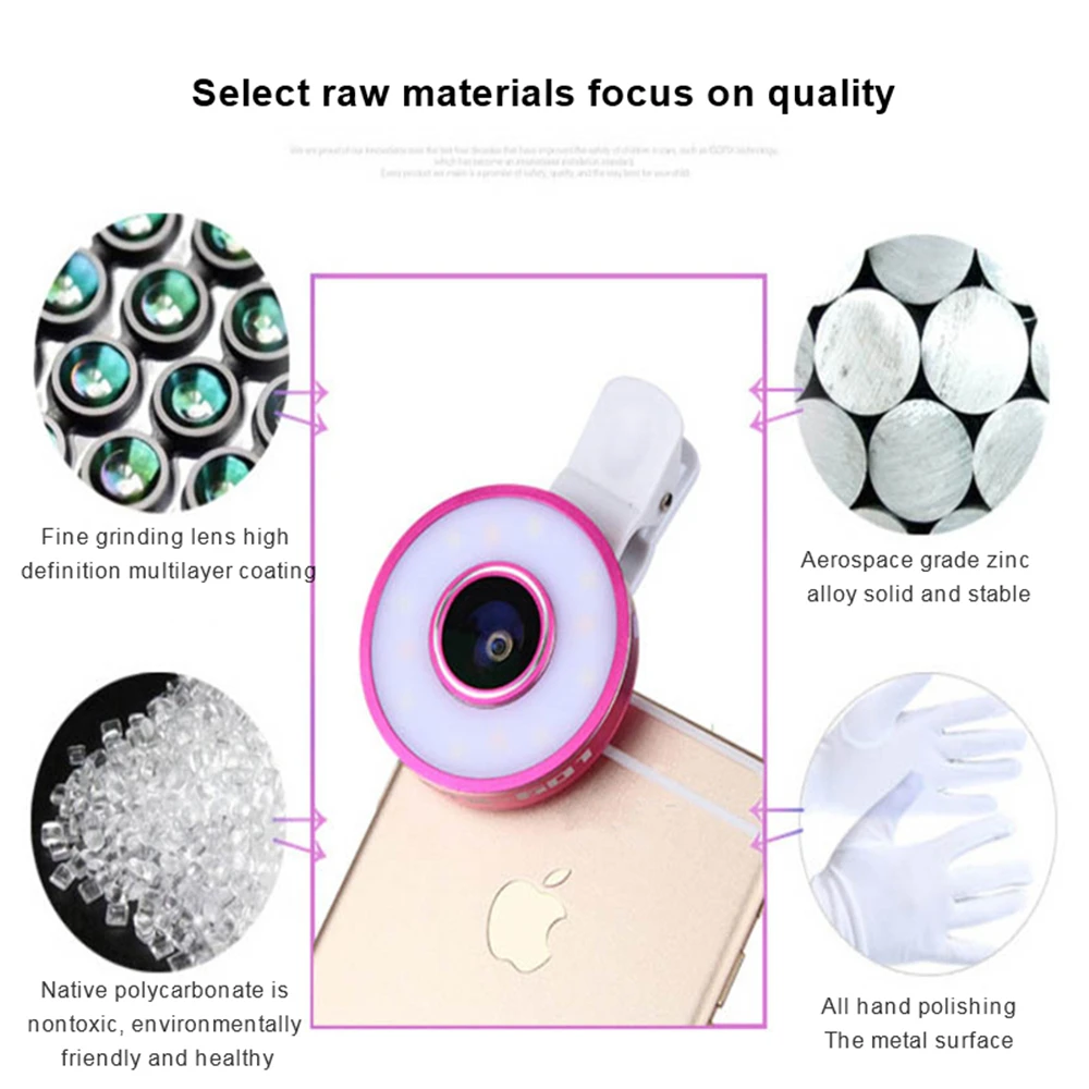 HD Clip-on Phone Lens Camera Fisheye Flash Light 2 IN 1 Mobile Lenses Fish eye Wide Angle Kit For iPhone Samsung | Мобильные
