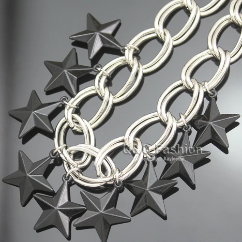 Ожерелье-чокер черное посеребренное с двумя цепочками и звездами | Украшения