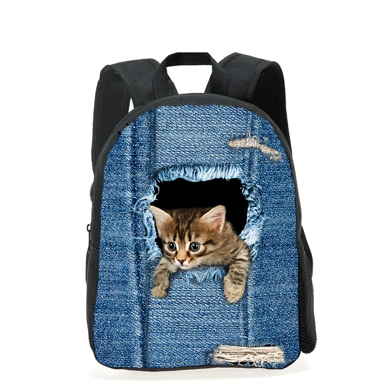 Маленькая школьная сумка для девочек, детский рюкзак с 3D рисунком кошки и животных, милый детский садовый портфель для книг, подарок на Рожд...