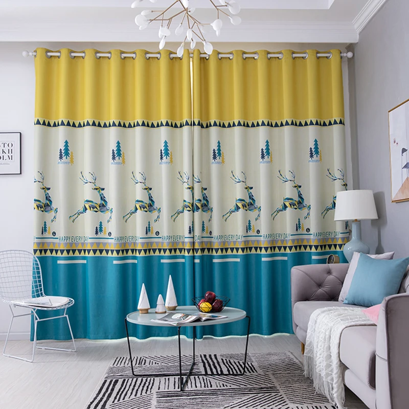 Современные занавески с простым принтом радостным оленем для детской спальни