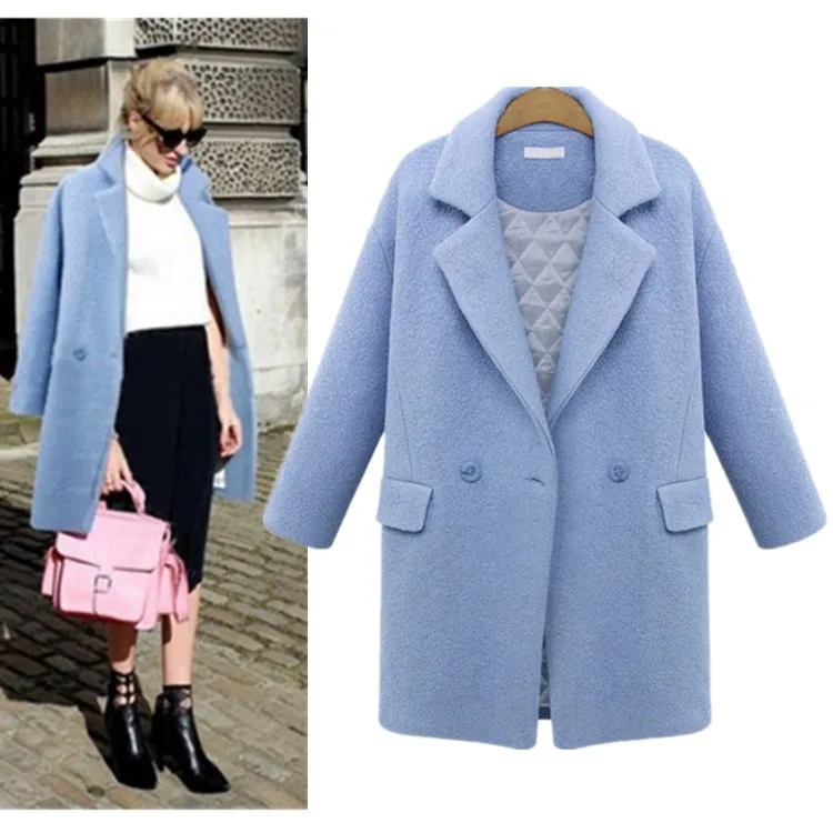 

2019 New Fashion Pure Color Women's Wool Coat Thicken Plus Cotton Woolen Jacket Autumn Winter Outwear Plus Size Warm Overcoats