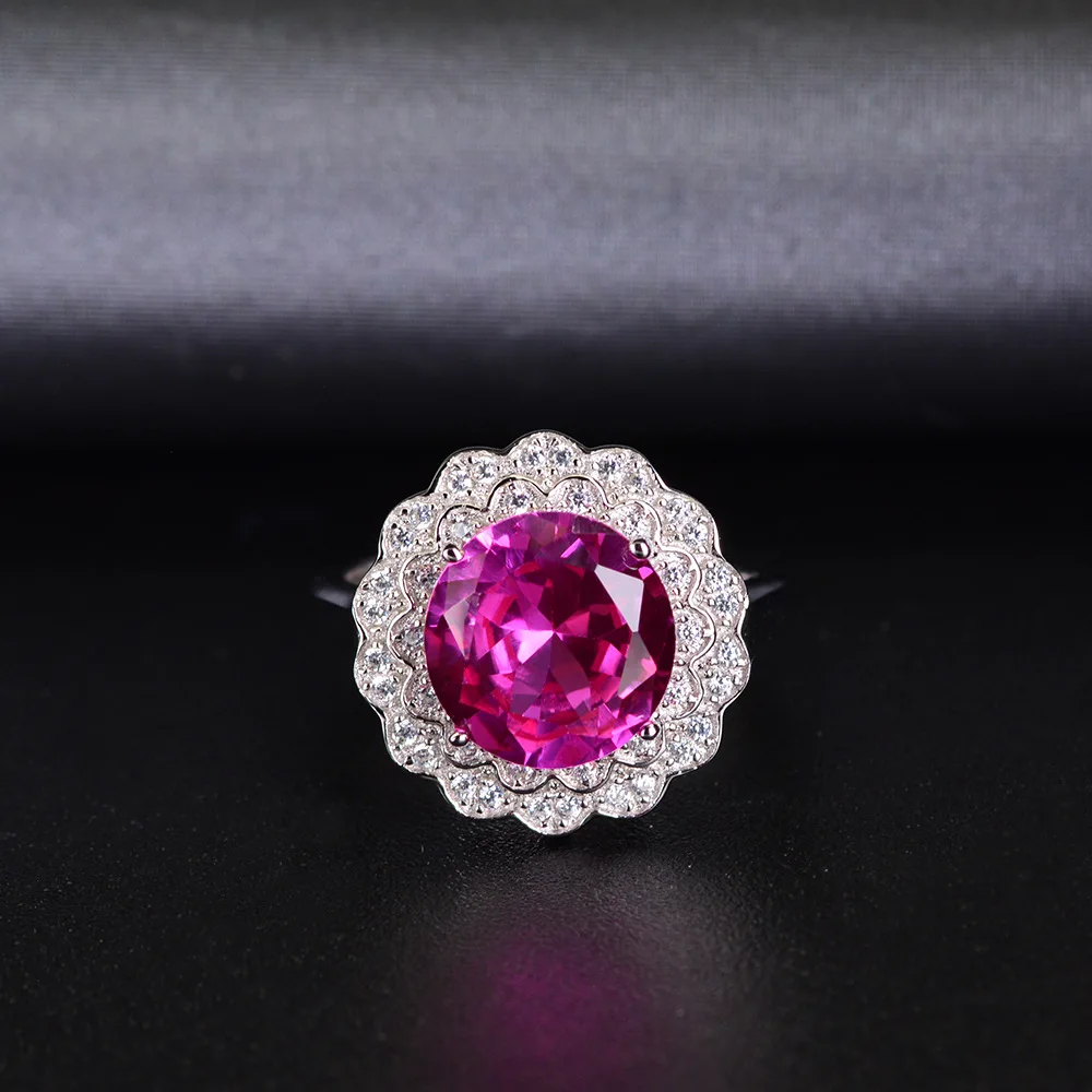 Pink Rainbamabom, настоящее 925 пробы, серебро, розовый сапфир, драгоценный камень, для свадьбы, помолвки, открытие, цветок, регулируемое кольцо, ювелирное изделие - Цвет камня: Pink