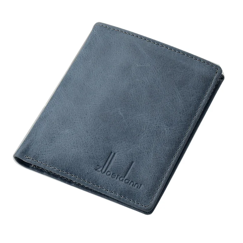 blue Миниатюрный ультратонкий мужской кошелек, винтажный маленький кошелек из натуральной кожи, компактные кошельки ручной работы, держатель для карт, короткий дизайн для мужчин - Цвет: blue
