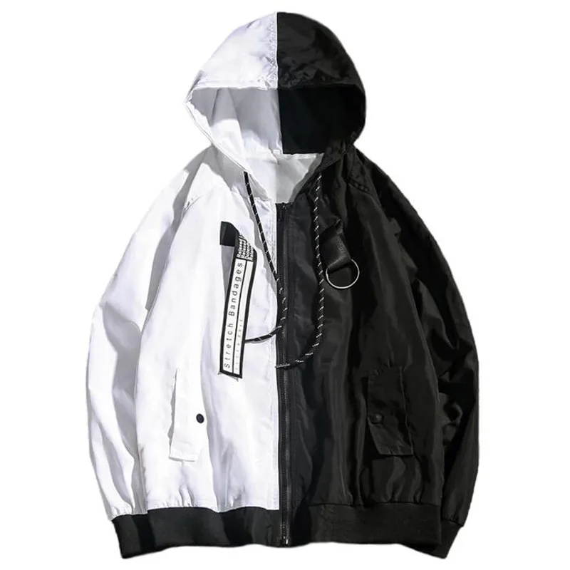 

Fashion men patchwork jacket Spring autumn hooded Casual coat mens Letter print Streetwears Windbreak Male Hip Hop outerwear 5XL