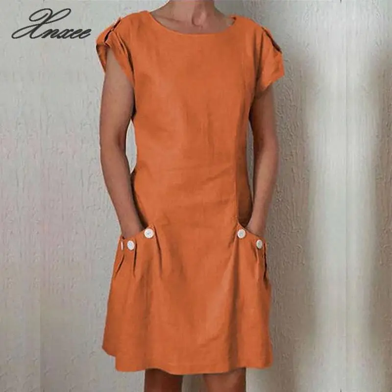 

5XL Summer Dress 2020 Fashion O Neck Short Sleeve Solid Mini Dress Women Pockets Loose Casual Dresses Plus Size Sundress