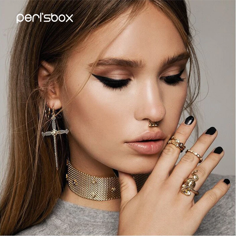 Серьги кольца с крестиком Peri'sBox золотистые хрустальные серьги в стиле барокко