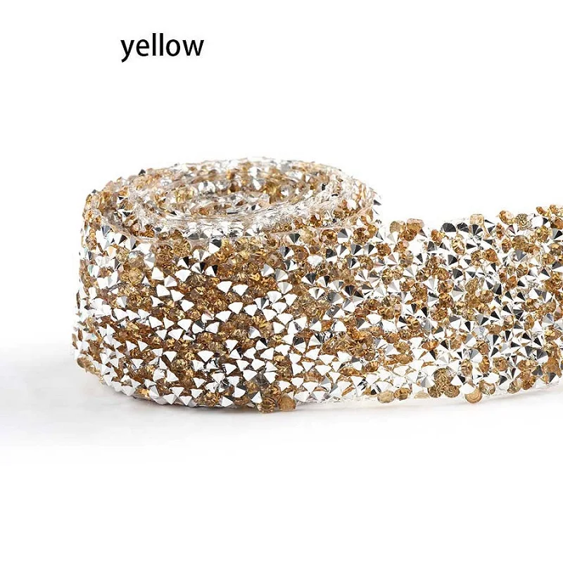 yellow 1 ярд Горячая фиксация стразы отделка красочные смолы сетки горячей фиксации страз кристалл окантовка аппликация железа на аппликации для шитья - Color: yellow