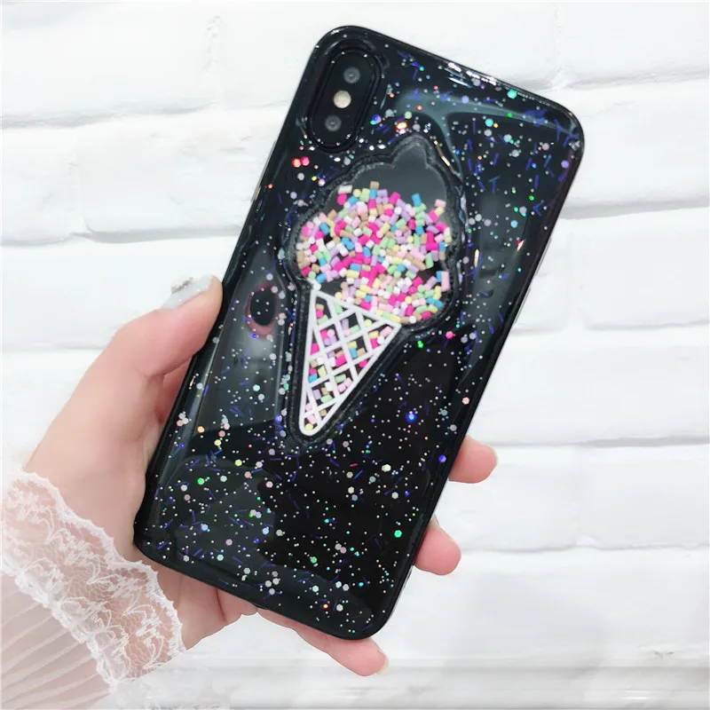 Розовый 3D чехол для телефона с мороженым Iphone 6 s Plus блестящий жидким песком IPhone XS Max
